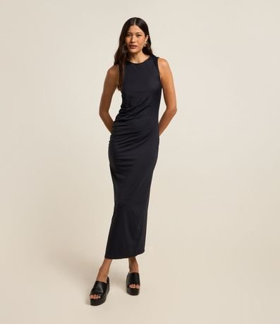 Vestido Largo en Microfibra con Fruncido Lateral