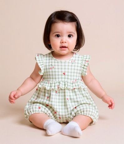 Enterito Infantil con Volados y Estampa de Cuadros - Talle 0 a 18 meses