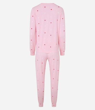 Pijama Largo en Peach Touch con Estampa de Corazoncitos 5