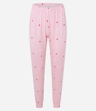Pijama Largo en Peach Touch con Estampa de Corazoncitos 6