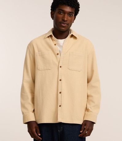 Camisa Regular en Algodón con Textura Cotelê y Bolsos