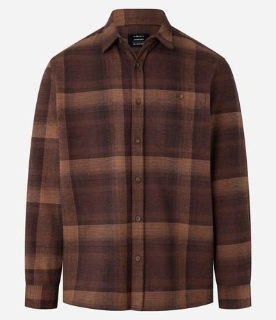 Camisa Regular en Algodón de Cuadros con Bolsillo y Manga Larga 4