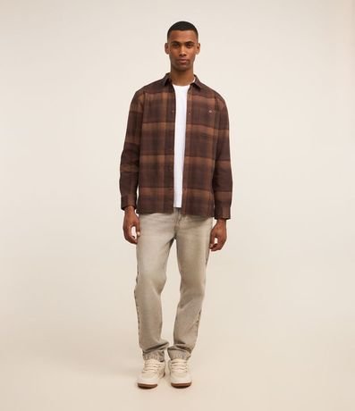 Camisa Regular en Algodón de Cuadros con Bolsillo y Manga Larga 2