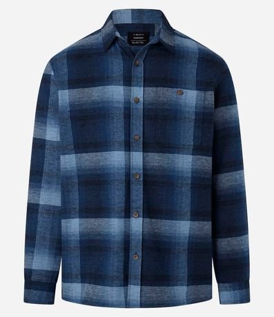 Camisa Regular en Algodón de Cuadros con Bolsillo y Manga Larga