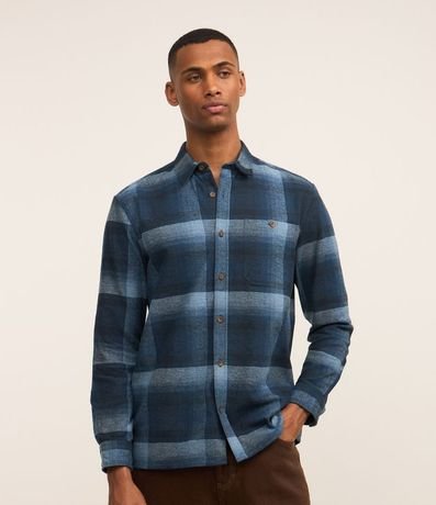 Camisa Regular en Algodón de Cuadros con Bolsillo y Manga Larga