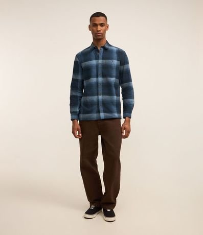 Camisa Regular en Algodón de Cuadros con Bolsillo y Manga Larga 2