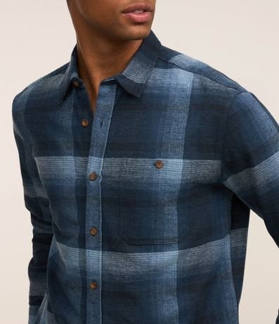 Camisa Regular en Algodón de Cuadros con Bolsillo y Manga Larga 3