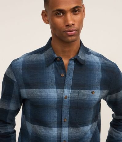 Camisa Regular en Algodón de Cuadros con Bolsillo y Manga Larga 4