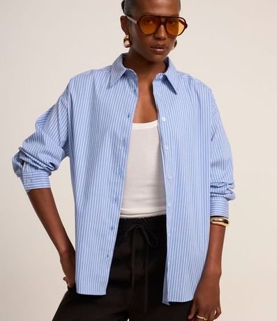 Camisa Oversized en Tricolina Rayada con Hilo Teñido