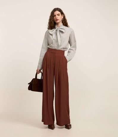 Pantalón Sastrería Wide Leg Cintura Alta con Pliegues