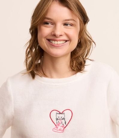 Pijama Largo en Fleece con Bordado de Gatito y Pizza 2