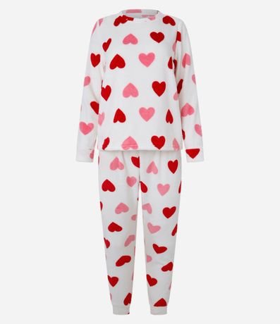 Pijama Largo en Fleece Estampado de Corazón