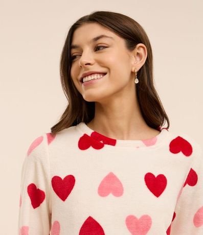 Pijama Largo en Fleece Estampado de Corazón 3