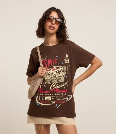 Remera Alargada en Algodón con Estampa Pizza Planet