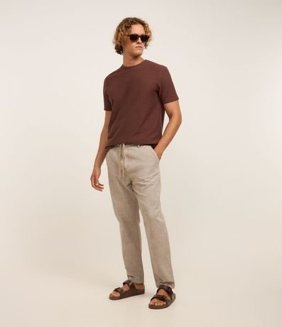 Pantalón Relaxed en Oxford de Algodón con Lazo en la Cintura