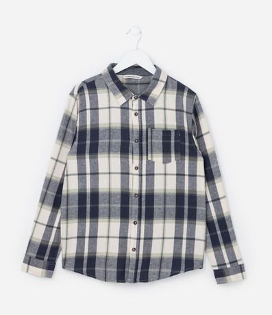Camisa Infantil en Franela con Estampa de Cuadros - Tam  - 5 a 14 años