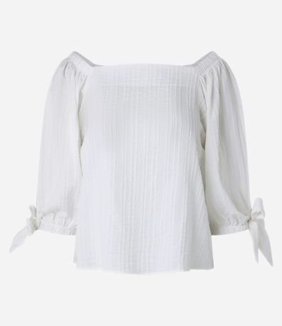 Blusa en Viscosa con Escote Cuadrado y Manga 3/4 con Lazo en los Puños