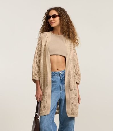 Kimono Alargado en Punto con Mix de Puntos