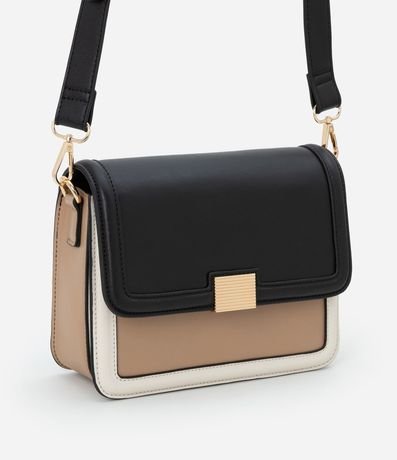 Cartera Mediana en PU con Asa Transversal y Detalle Metalizado
