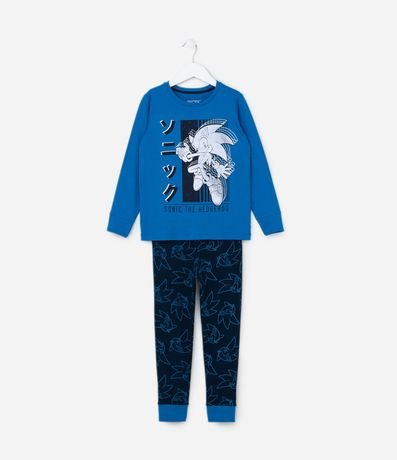 Pijama Infantil en Algodón con Estampa Sonic en Foil - Talle 5 a 14 años