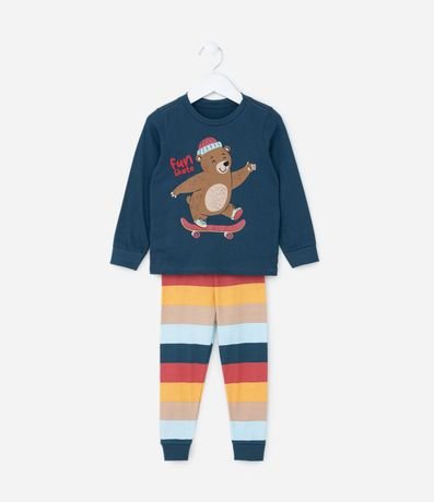Pijama Infantil en Algodón con Estampa Osito Skatista - Talle 2 a 4 años