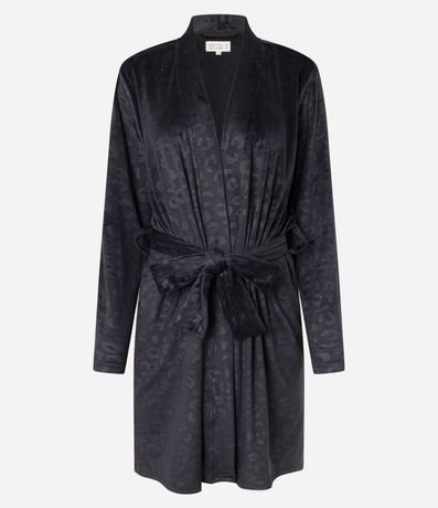 Bata de Baño Corto en Plush con Lazo y Estampa Animal Print Leopardo 5