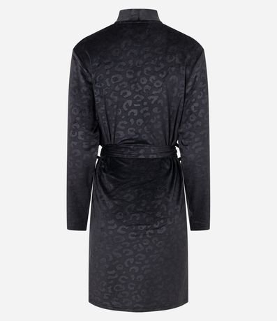 Bata de Baño Corto en Plush con Lazo y Estampa Animal Print Leopardo 7