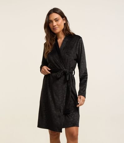 Bata de Baño Corto en Plush con Lazo y Estampa Animal Print Leopardo 2