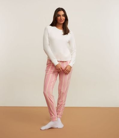 Pijama Largo en Plush con Estampa Rayas