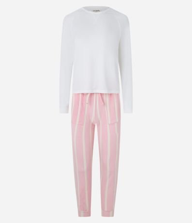 Pijama Largo en Plush con Estampa Rayas 4