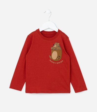 Remera Infantil con Bolsillo Estampado de oso - Talle 1 a 6 años