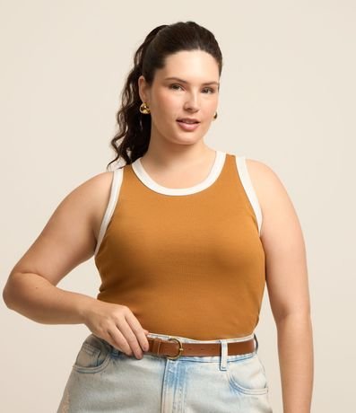 Musculosa en Rib con Detalle Contrastante Curve & Plus Size