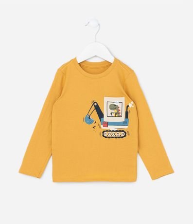Remera Infantil con Pequeño Bolsillo y Estampa de Dino - Talle 1 a 6 años