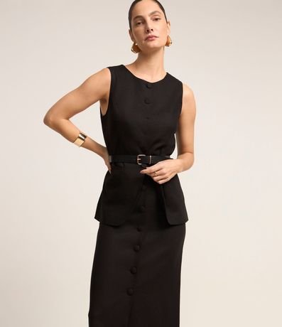 Pollera Midi en Lino con Botones Forrados Delanteros 2