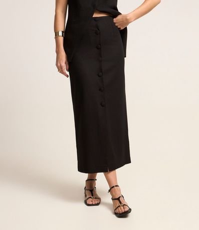 Pollera Midi en Lino con Botones Forrados Delanteros 3