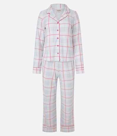 Pijama Americano Largo en Peach Touch de Cuadros 4