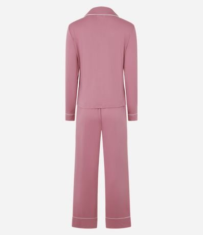 Pijama Americano Largo en Peach Touch con Detalles Contrastantes 4