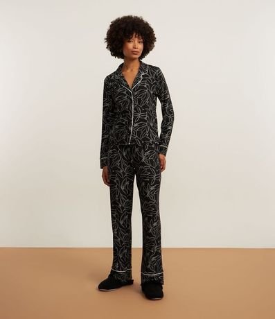 Pijama Americano Largo en Peach Touch Estampado de Follajes 2