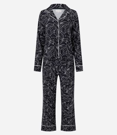 Pijama Americano Largo en Peach Touch Estampado de Follajes 4