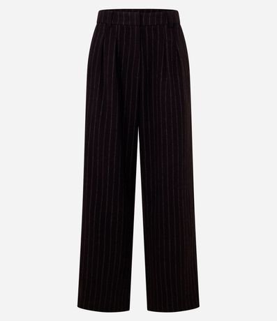 Pantalón Recto Cintura Alta en Polivelour Listrado con Pliegues 5