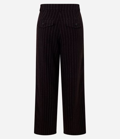 Pantalón Recto Cintura Alta en Polivelour Listrado con Pliegues 6