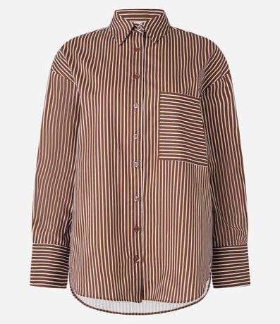 Camisa Oversized en Tricolina con Bolsillo y Rayas Hilo Teñido
