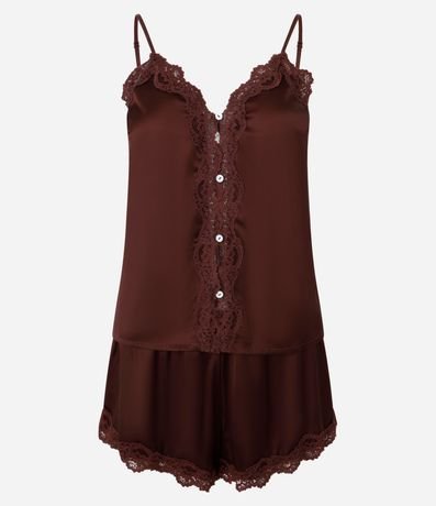Pijama Short Dollbretel Fino en Satén con Encaje y Botones 5
