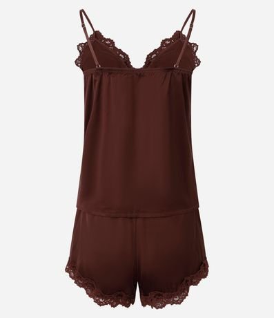 Pijama Short Dollbretel Fino en Satén con Encaje y Botones 7