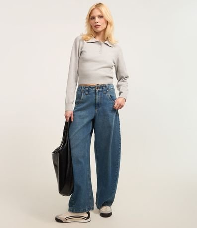 Suéter en Punto con Cuello Polo y Botones en la Vista 2