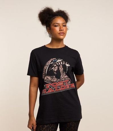 Remera Alargada en Algodón con Estampa Post Malone