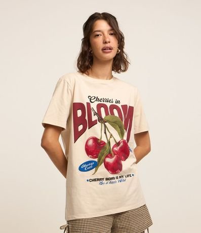 Remera Alargada en Algodón con Estampa de Cereza