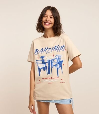 Remera Alargada en Algodón con Estampa Bar