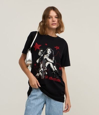 Remera Alargada en Algodón con Estampa Olivia So American