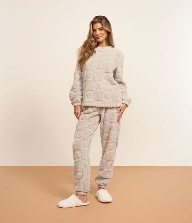 Pijama Largo en Fleece Texturizado de Corazones